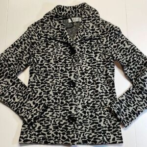 Kasper Leopard Print Wool Jacket Womens Blazer Coat Black White Sz XS